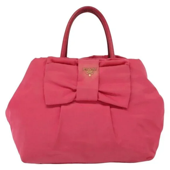 PRADA Hand Bag Nylon Pink Gold Auth